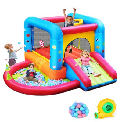 Step4Fun Inflatable Bounce House, Kids Castle Slide Bouncer for Children Jumping Outdoor and Indoor Party, Baby Backyard Water Jumper Toy with Blower, Ball Pit Pool, Ideal Gifts112 x 98 x 65