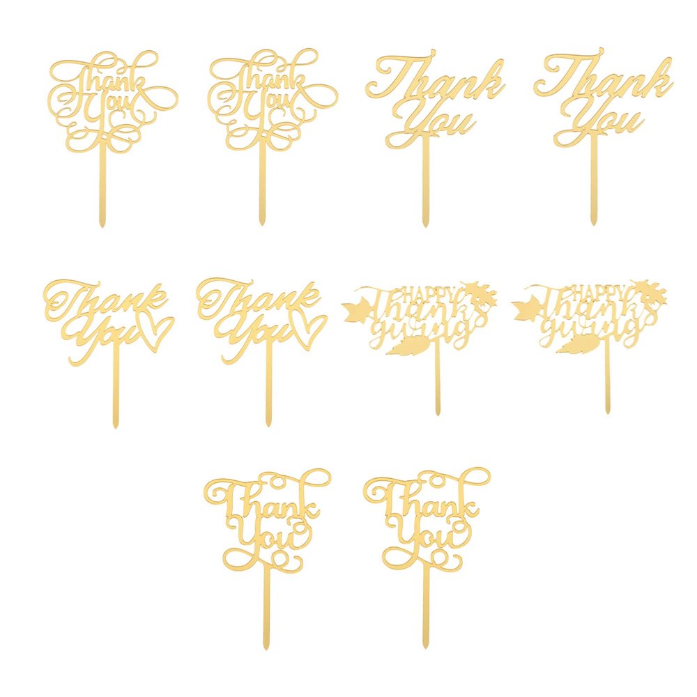 10Pcs Topper Acrylic Thanks Cupcake Toppers Thanksgiving Cake Decorations For Engaged Wedding Thanksgiving Day Party Favor