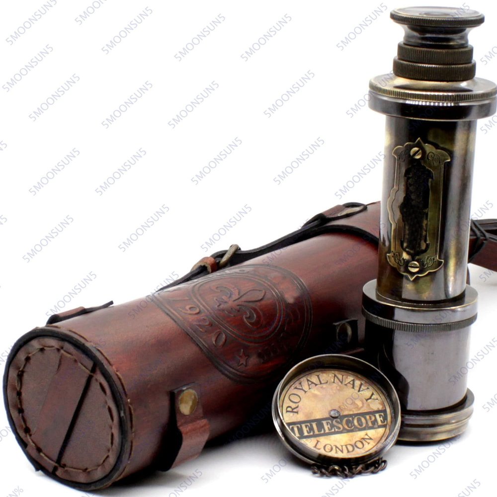 5MoonSun5's Pirate Brass Telescope, Spyglass Collapsible Decorative Telescope with Glass Optics for Travel, Hunting, Navigation with High Resolution, with Lid Finish by Black Antique 17 inch