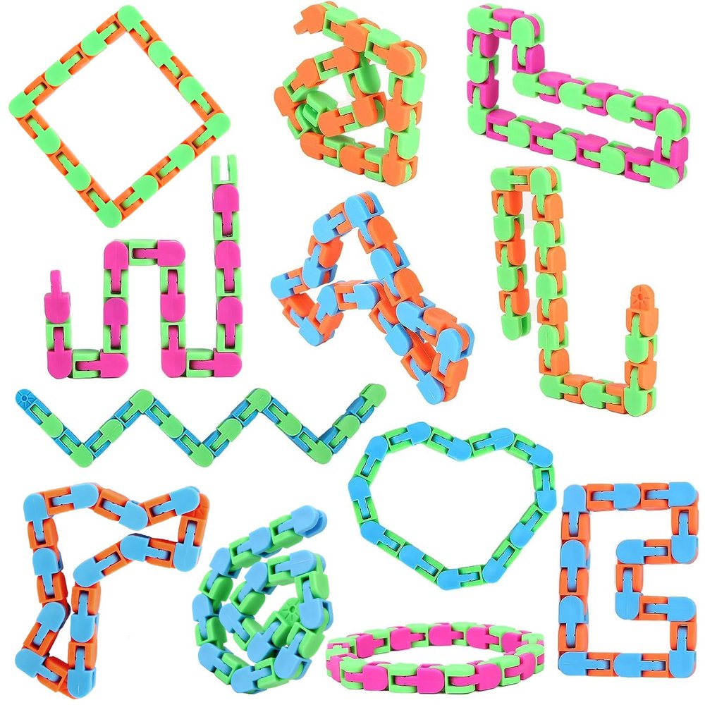 12 Pack Wacky Tracks Snap Fidgets Snake Click Fidget Toys Valentines Day Gifts for Kids Adults ADHD Autism Sensory Classroom Easter Stocking Stuffers Stress Relief Keep Fingers Busy and Minds Calm