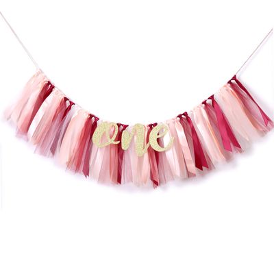 Tutu One 1st Birthday Banner - Highchair Decoration, Cake Smash Photo Prop, Tulle Garland (Peach)