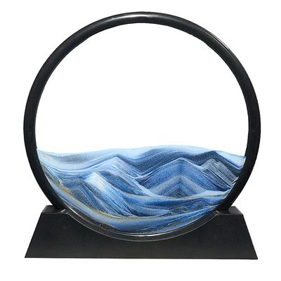 Aoderun Moving Sand Art Picture Round Glass 3D Deep Sea Sandscape in Motion Display Flowing Sand Frame Relaxing Desktop Home Office Work Decor (7", Blue)
