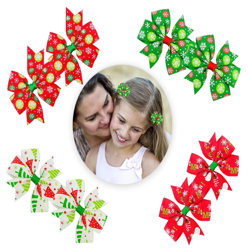8PCS Christmas Ribbon Hair Clip,3Inch Bow Hair Pin for Baby Girls, Christmas, Birthday, Preschool Gift for Toddler Girls, Preschoolers, Kindergarten Girls Snowflake