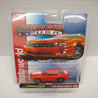 Auto World SC354-6 Muscle Cars USA 2010 Camaro HO Scale Electric Slot Car - Red Orange