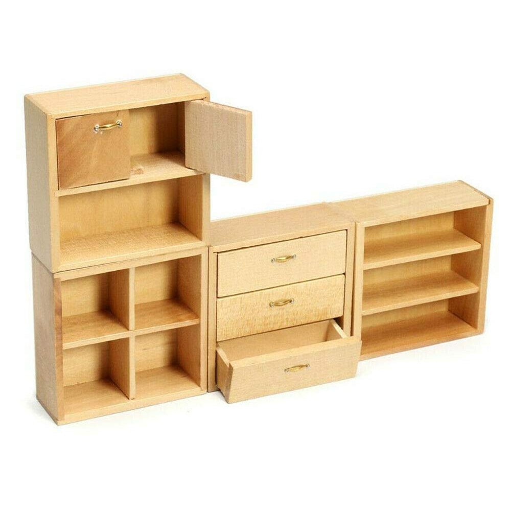 EatingBiting 1:12 Dollhouse Miniature Furniture Accessories Wooden Cabinet Cupboard Closet Various Styles of Furniture 4 Part Set Arbitrary Placement