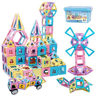 Magnetic Tiles Building Blocks Toys for Kids, 136 Pieces 3D Creative Castle Construction Magnetic Stacking Set Preschool Intelligence STEM Toys for Girls Boys Age 3years and Up (Educational Set)
