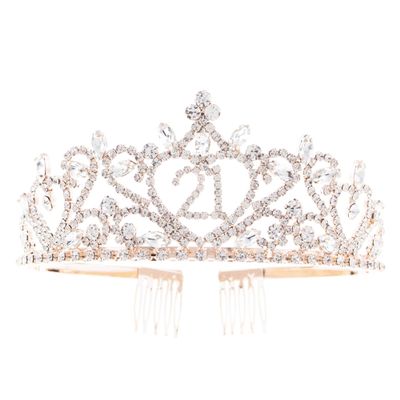 Ella Celebration 21 Tiara 21st Birthday Party Rose Gold Crown, Party Accessories Supplies (Rose Gold Heart)