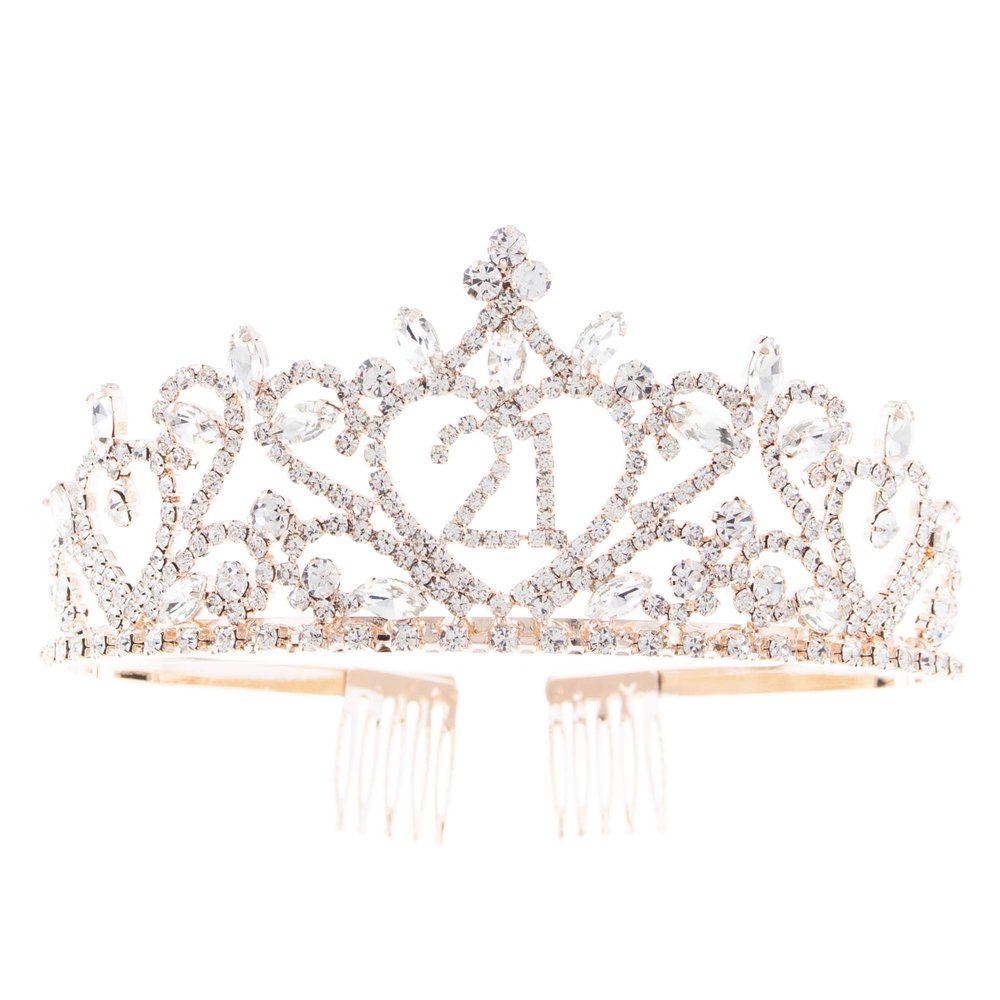 Ella Celebration 21 Tiara 21st Birthday Party Rose Gold Crown, Party Accessories Supplies (Rose Gold Heart)