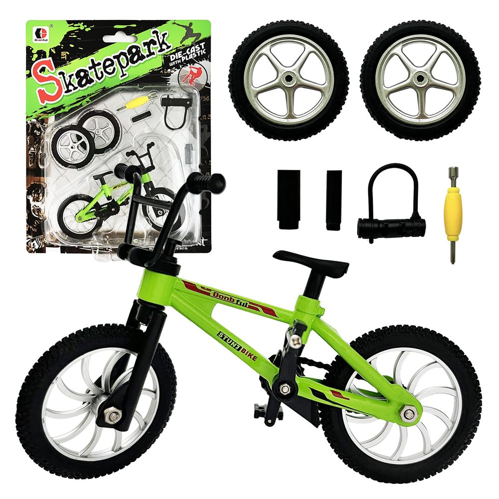 Mini Finger Bike Toy Alloy Mountain Bicycle Model with Tools, Movable Parts, Gift for Kids & Collectors (Green)