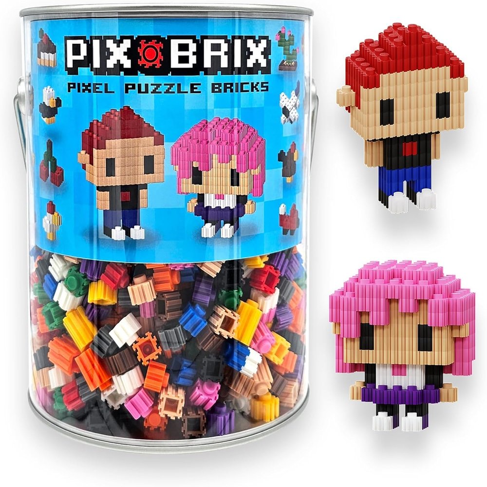 Pix Brix Pixel Art Puzzle Bricks Bucket 1,500 Piece Pixel Art Kit with 12 Colors, Dark Palette Interlocking Building Bricks, 2D and 3D Builds Stem Toys, Ages 6 Plus