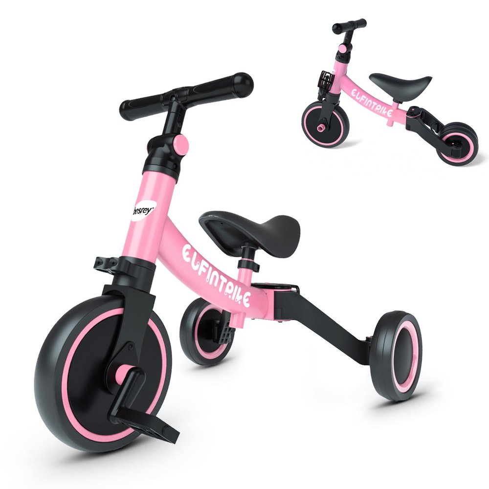 besrey 5 in 1 Toddler Bike for 1 Year to 4 Years Old Kids, Toddler Tricycle Kids Trikes Tricycle, Toys for Boy & Girl, Balance Training, Removable Pedals