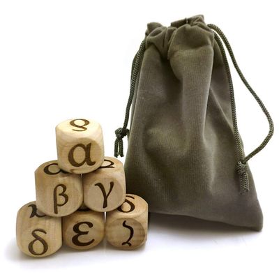 Hometu 20MM Wood Dice Set Creative Design Greek Alphabet Pattern Wooden Rolling Dices Party Game Roll Decider 6 Pcs