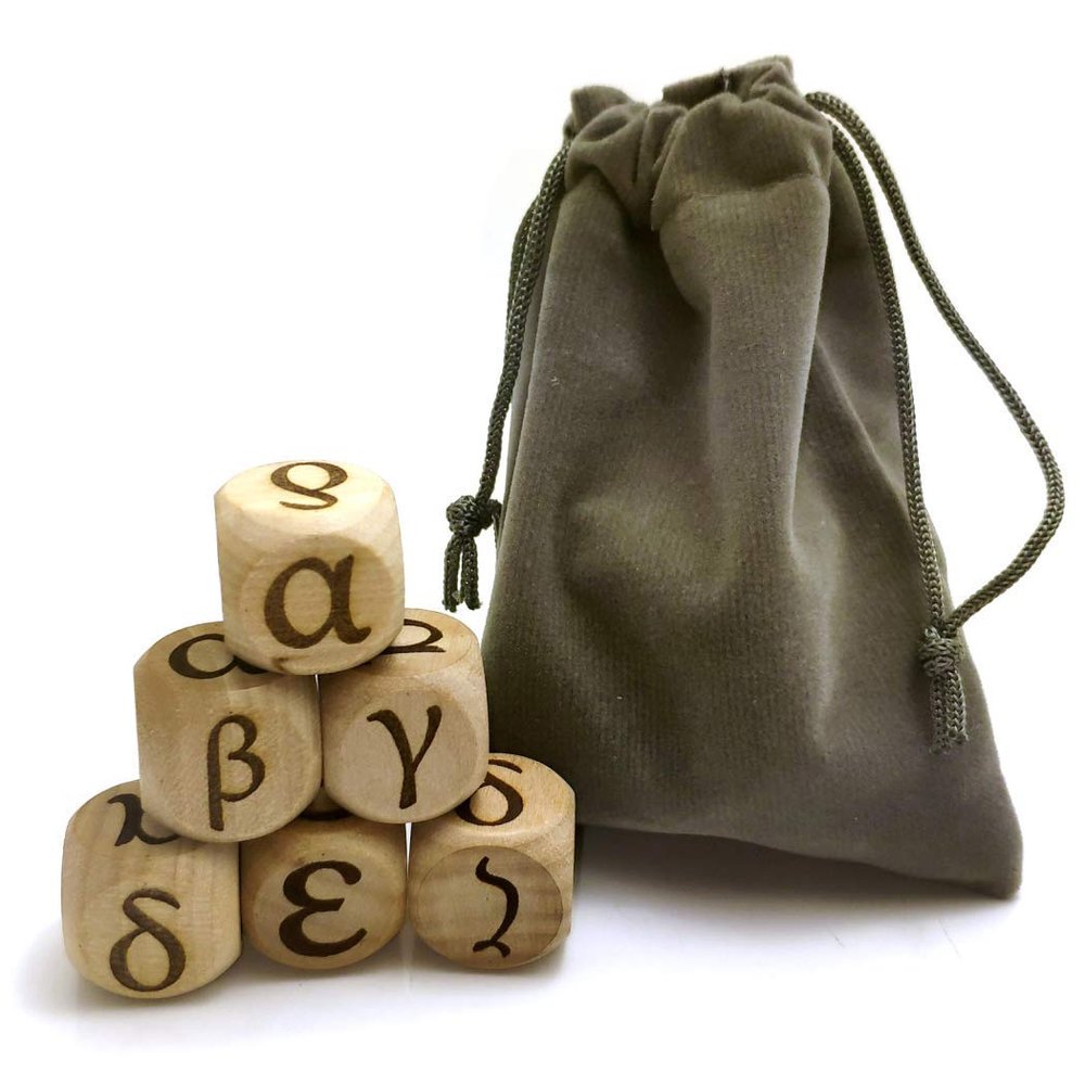 Hometu 20MM Wood Dice Set Creative Design Greek Alphabet Pattern Wooden Rolling Dices Party Game Roll Decider 6 Pcs