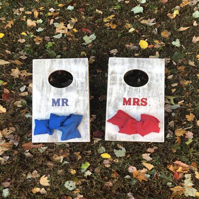 Mr & Mrs Cornhole boards on the go