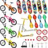 Skylety 31 Pieces Mini Finger Toys Set for Boy Girl Includes 6 Finger Skateboards, 4 Bikes, 2 Mini Scooters 4 Swing Board 8 Matched Wheels 7 Tool Accessories Educational Toy Party Favor(Cool) view 1