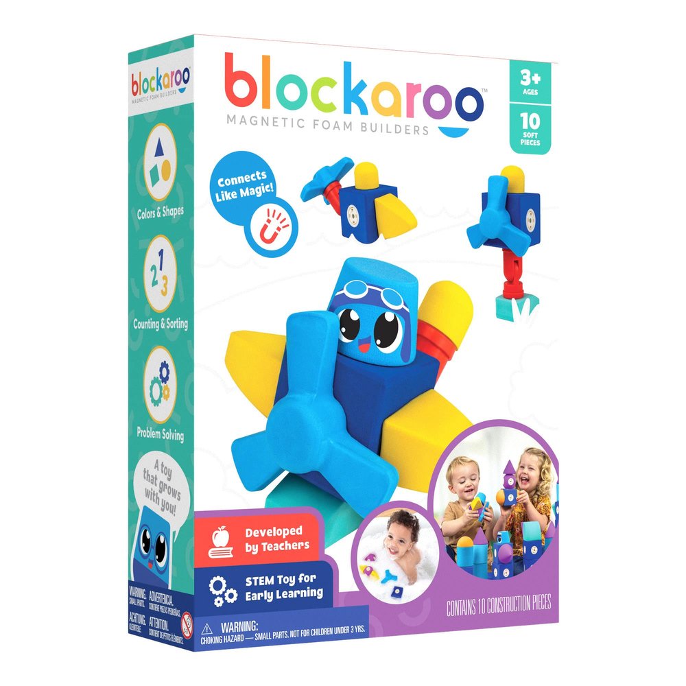 Blockaroo Magnetic Foam Building Blocks - 10-Piece Airplane, Bath Toys for Toddlers, Preschool Toys, Bathtub Toys, Sensory Toys, Blocks for Toddlers 3-5, Engineering Toys for Kids 3-5, Bath Blocks