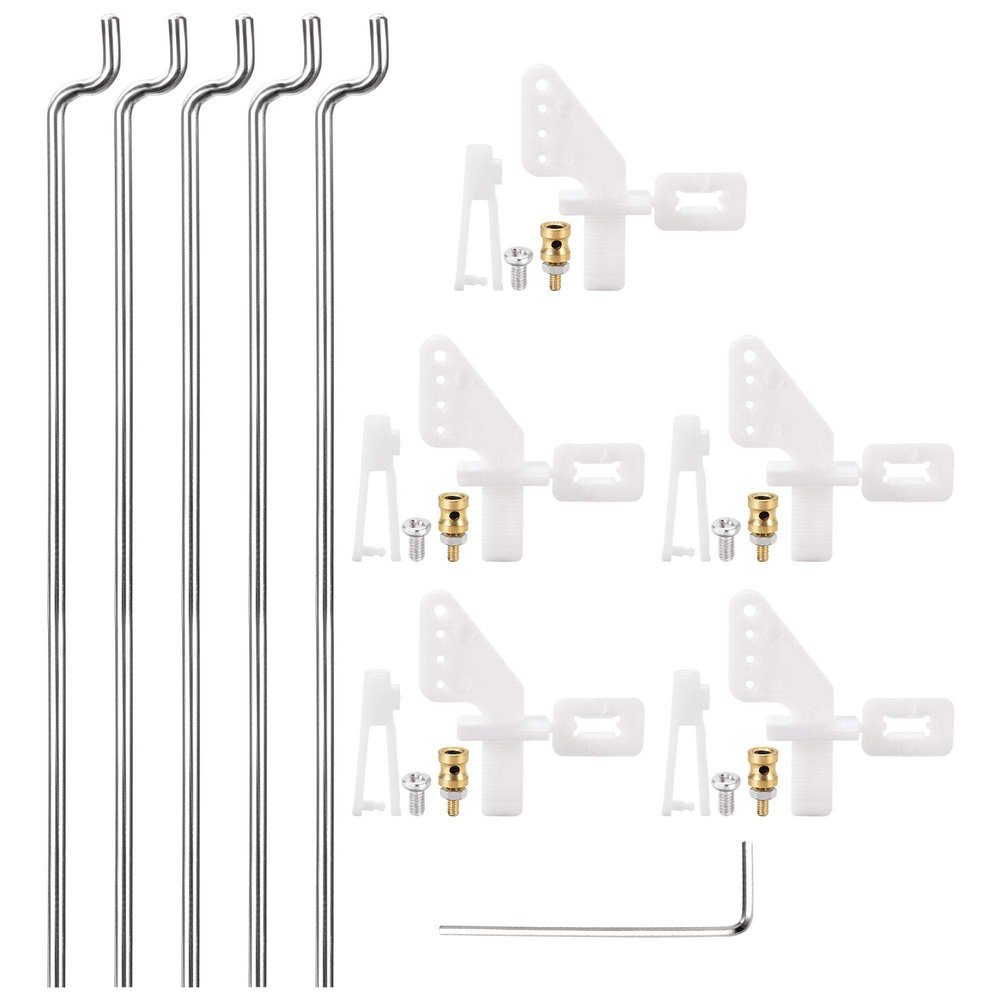 uxcell 5Sets RC Fixed Wing Airplane Control Horn Kit - 5pcs Nylon Control Horn + 5pcs Clevis + 5pcs 1.2x260mm Pull Rod + 5pcs 1.6mm Fast Holder + 1pcs Wrench