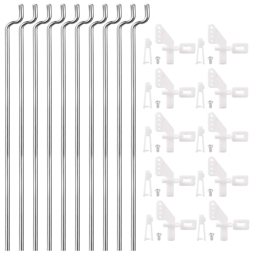 uxcell 10PCS 1.2mmx180mm Pushrod Parts + 10PCS Nylon Micro Control Horns 4 Holes for RC Airplane Plane DIY Parts
