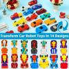28 Pack Valentines Day Gifts for Kids, Transforming Car Robot Toys with Valentines Day Cards for Kids School Class Classroom Exchange 14 Style Mini Vehicle for Boys Party Favor Easter Basket Stuffers view 3