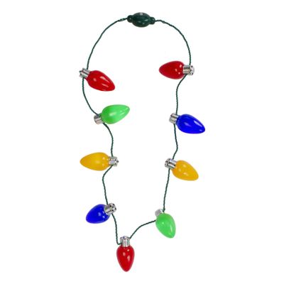 16" Green and Red Flashing Retro Bulb Christmas Necklace