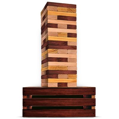 SWOOC Games - Reclaimed Giant Tower Game (Weather Resistant) 60 Blocks + Storage Crate/Outdoor Game Table | Stacks up to 5ft | Giant Outdoor Tower for Adults | Large Yard Activity | Jumbo Lawn Fun