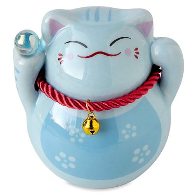 Apropos Japanese Fat Lucky Cat Piggy Bank, Small Piggy Bank for All Ages (Blue Lucky Cat Bank)