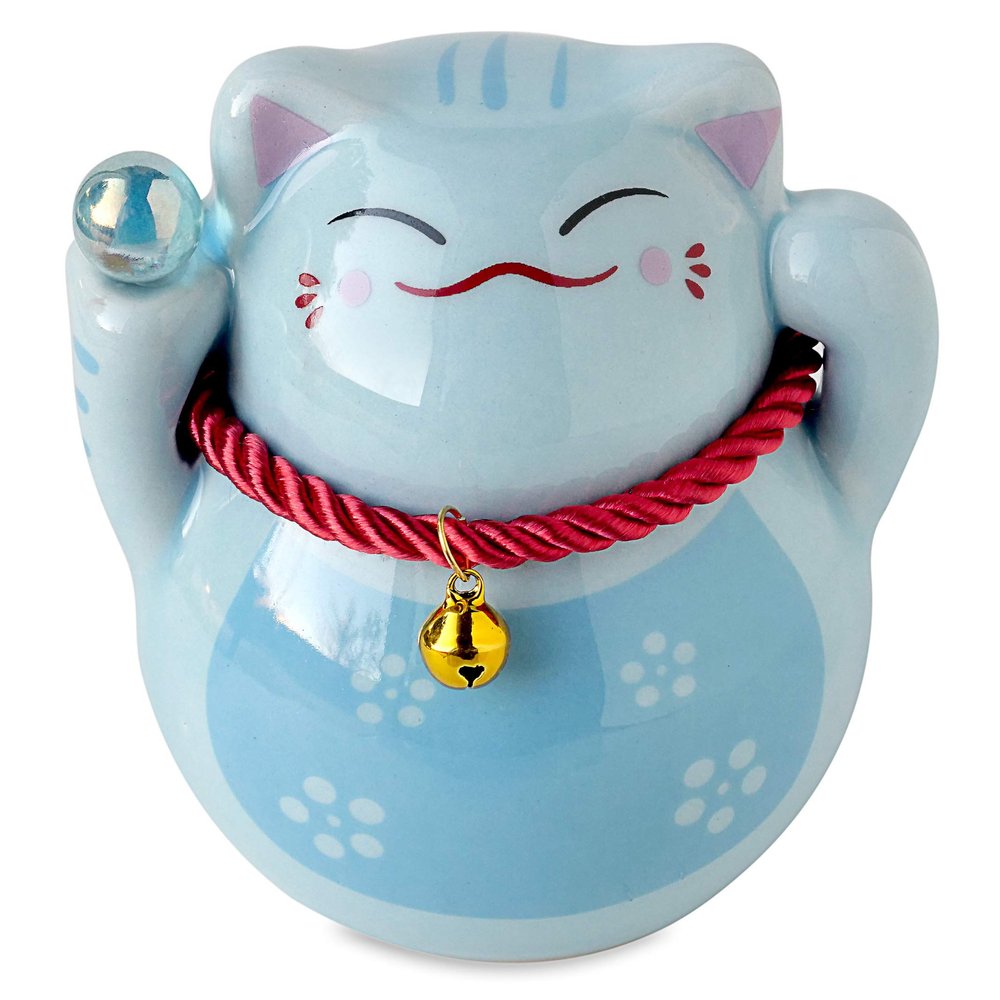 Apropos Japanese Fat Lucky Cat Piggy Bank, Small Piggy Bank for All Ages (Blue Lucky Cat Bank)