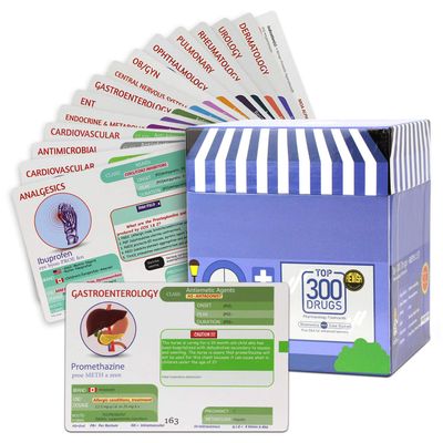 Top 300 Drugs Pharmacology Cards Portable Flashcards with Box Study & Review Notes for NCLEX, NAPLEX, Nursing, Pharmacy, Med School Guide for Clinical Assessment, Lab, Dose, Drug Names 2