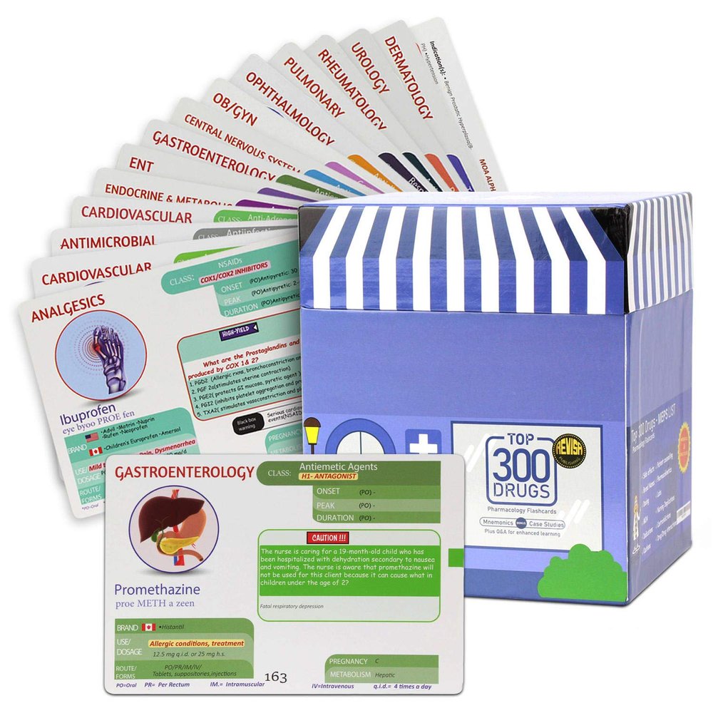 Top 300 Drugs Pharmacology Cards Portable Flashcards with Box Study & Review Notes for NCLEX, NAPLEX, Nursing, Pharmacy, Med School Guide for Clinical Assessment, Lab, Dose, Drug Names 2