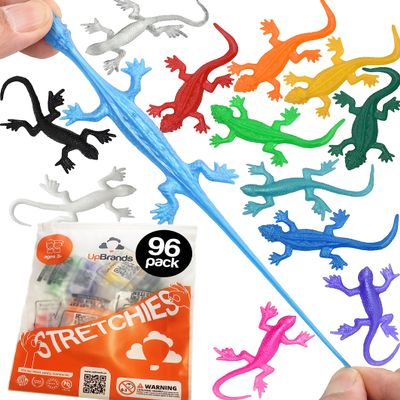 UpBrands 96 Super Stretchy Lizards Toys 3" Bulk Set, 12 Glitter Colors, Kit for Birthday Party Favors for Kids, Goodie Bags, Easter Egg Basket Stuffers, Pinata Filler, Classroom Prizes
