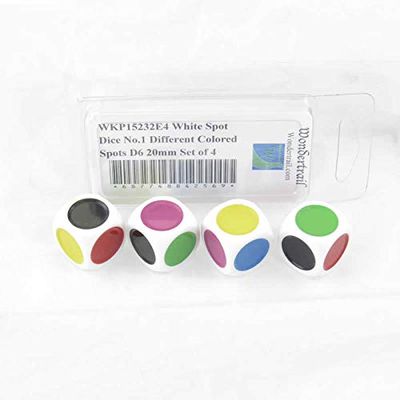 White Spot Dice No.1 with Different Colored Spots D6 20mm (25/32in) Set of 4 Wondertrail
