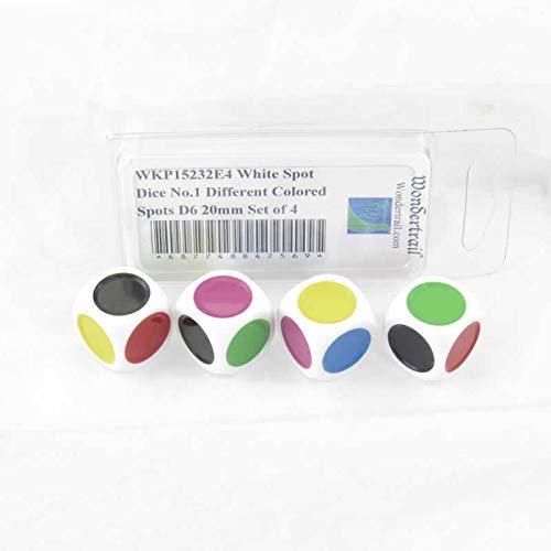 White Spot Dice No.1 with Different Colored Spots D6 20mm (25/32in) Set of 4 Wondertrail