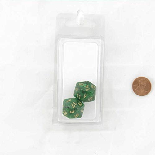 Green Vortex Dice with Gold Numbers D20 Aprox 16mm (5/8in) Pack of 2 Wondertrail