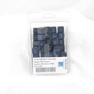 Dusty Blue Opaque Dice with Copper Numbers D6 Aprox 16mm (5/8in) Pack of 50 Wondertrail
