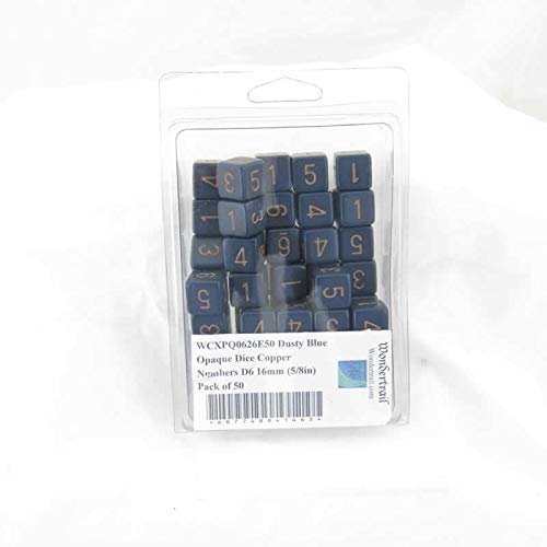 Dusty Blue Opaque Dice with Copper Numbers D6 Aprox 16mm (5/8in) Pack of 50 Wondertrail