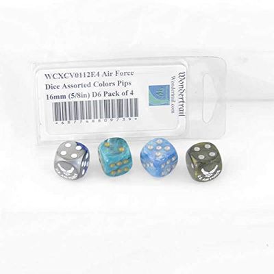 Air Force Dice Assorted Colors with Pips 16mm (5/8in) D6 Pack of 4 Wondertrail