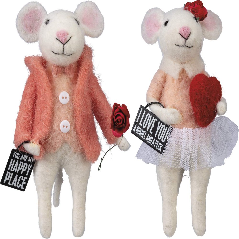 Primitives by Kathy 109234 Happy Place Mice Critter, 7-inch High, Set of 2