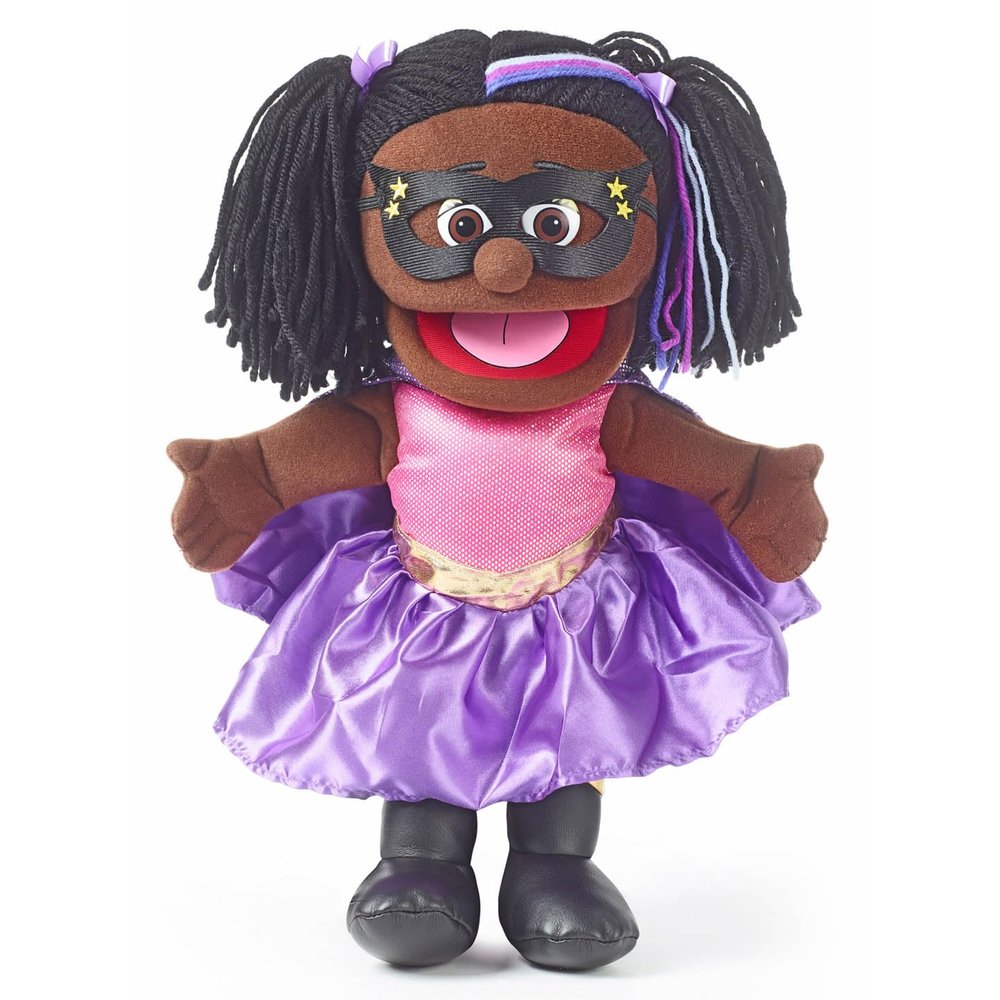14" Superhero, Black Girl, Hand Puppet