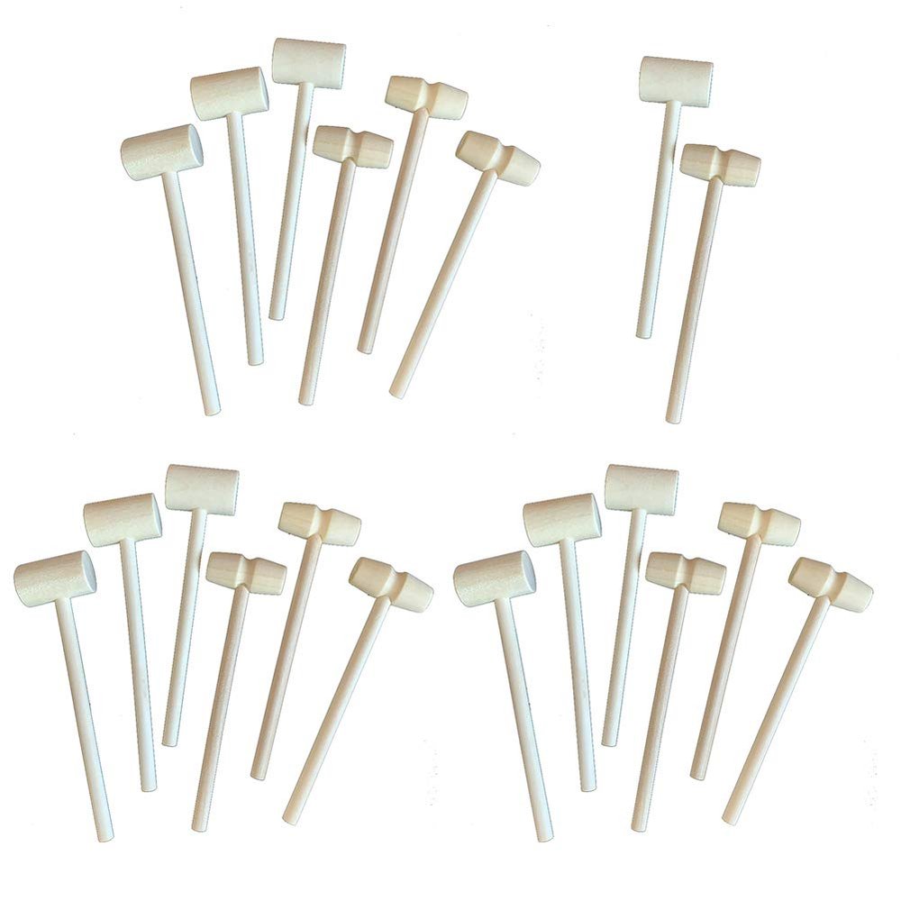 Magik 20 Pack Mini Wooden Hammer Mallet Pounding Toy for Breakable Heart Beating Gavel Toys Kid Boys Girls (#1+#2, 10 Each)