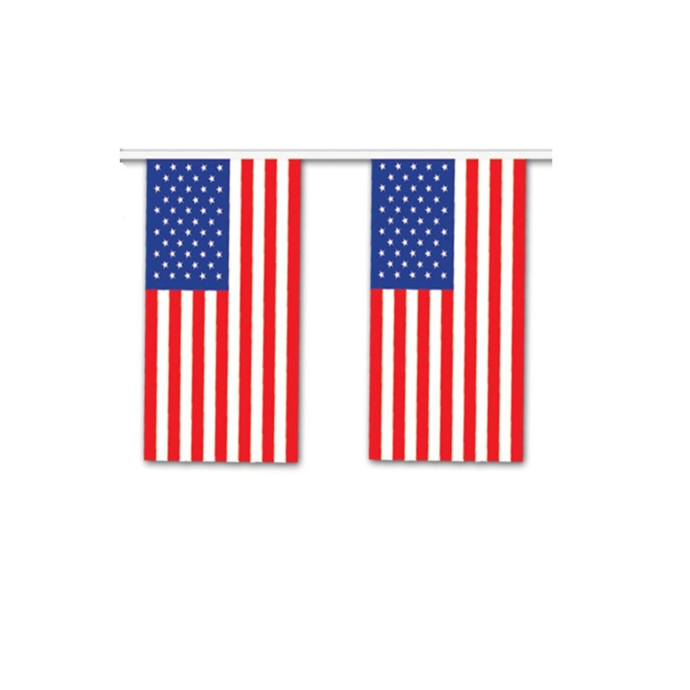Club Pack of 12 Red and Blue Patriotic Outdoor American Flag Banner Hanging Party Decor 60'