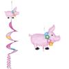 Party Central Club Pack of 12 Pink and Green Pig Wind-Spinner Hanging Decor 3.5' view 1
