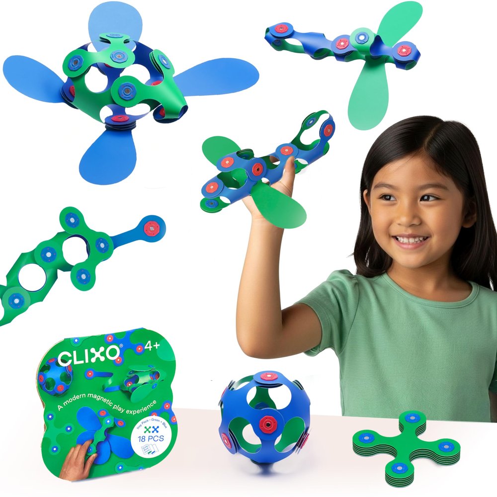 Clixo Itsy Magnetic Toy for Kids - Flexible, Durable, Imagination-Boosting Magnet Building Toy. Educational Multi-Sensory STEM Experience. Great as a Travel Game. Ages 4-99. 18 Piece Pack