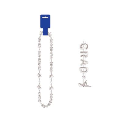 Club Pack of 12 White 'Congrats Grad' Party Bead Necklaces 36"