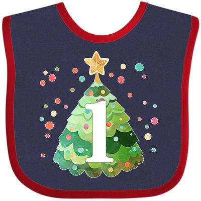 inktastic 1st Birthday Green Christmas Tree with Yellow Star Baby Bib Navy and Red 3d670