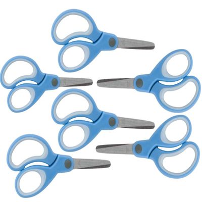 1InTheOffice Kids Scissors, Scissors for Kids, Blunt Tip, 5 Inch, Blue, 6 Pack
