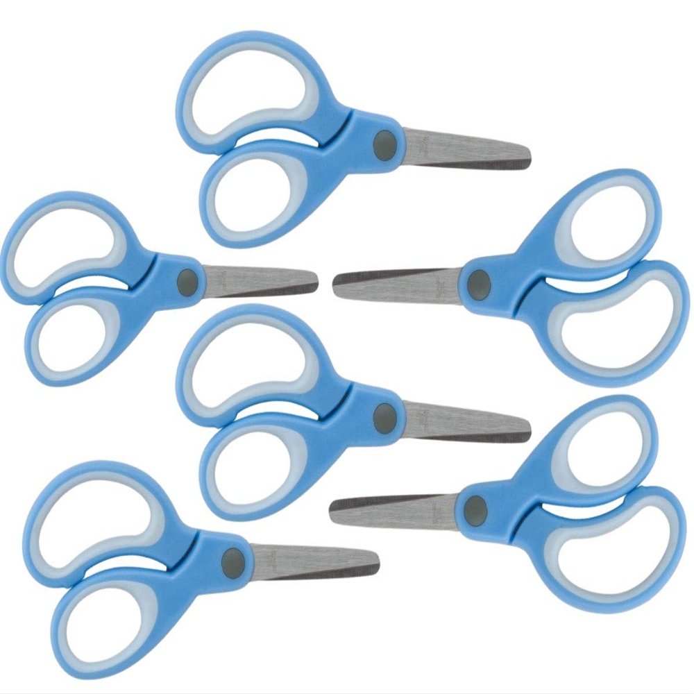 1InTheOffice Kids Scissors, Scissors for Kids, Blunt Tip, 5 Inch, Blue, 6 Pack