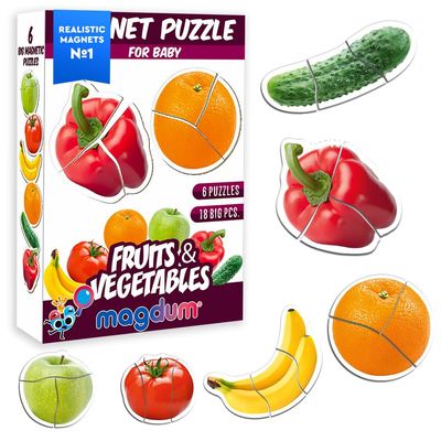 Fruits & Vegetables Magnetic Puzzles for Kids - Fridge Magnets for Toddlers - Toddler Puzzle - Travel Toys for Children - Magnetic Travel Games Baby Toys - Magnets for Preschooler