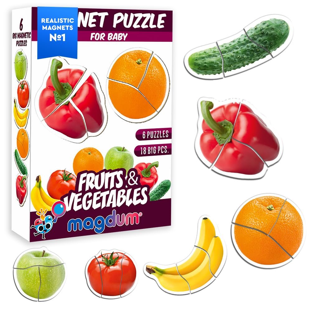 Fruits & Vegetables Magnetic Puzzles for Kids - Fridge Magnets for Toddlers - Toddler Puzzle - Travel Toys for Children - Magnetic Travel Games Baby Toys - Magnets for Preschooler