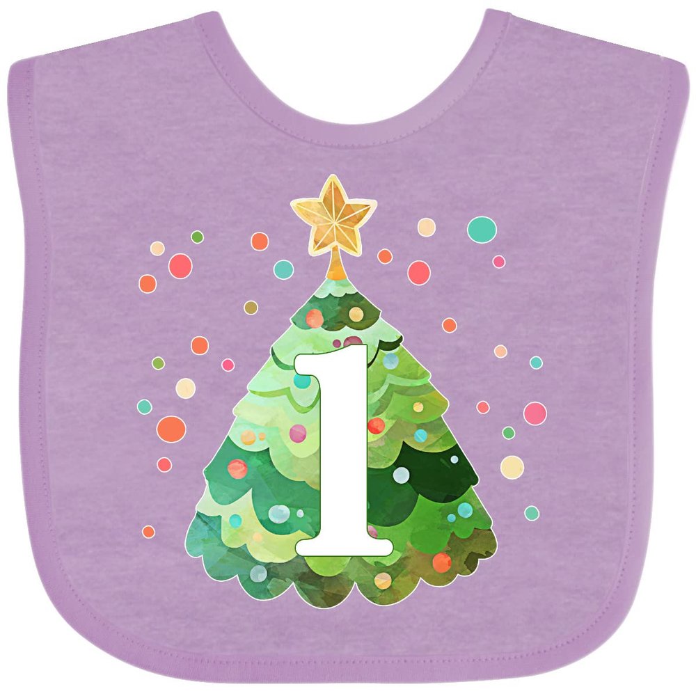inktastic 1st Birthday Green Christmas Tree with Yellow Star Baby Bib Lavender 3d670