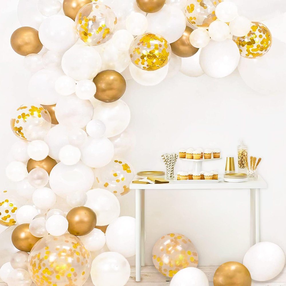 108pcs White Gold Balloon Garland Arch Kit 5, 10 Inch 12" White Gold Confetti Balloons Set for Birthday Baby Shower Wedding Graduation Mother's Day Christmas Party Decorations